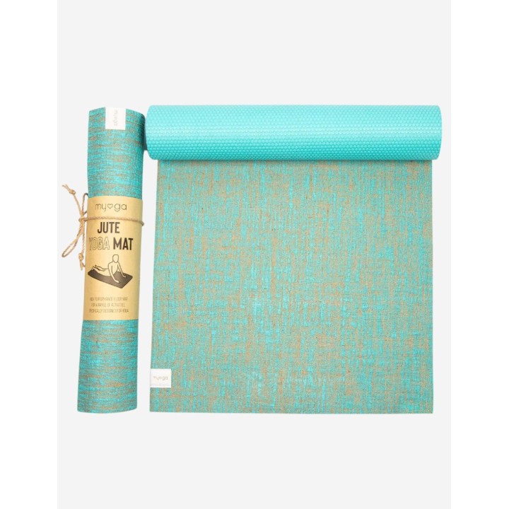 Tapis de yoga - en jute - Bleu turquoise