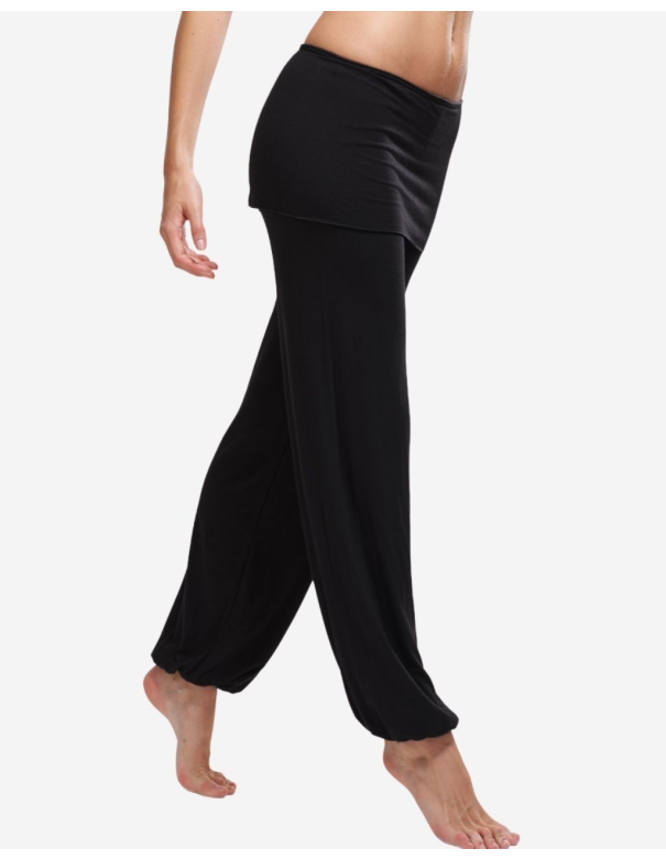 Pantalon Yoga large noir, liens chevilles