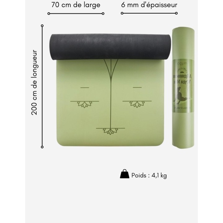 Tapis de yoga - extra large - en caoutchouc naturel - vert