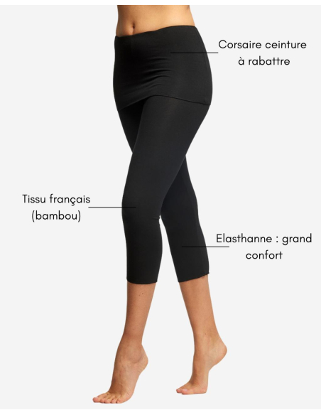 Legging corsaire de yoga Made in France - Noir