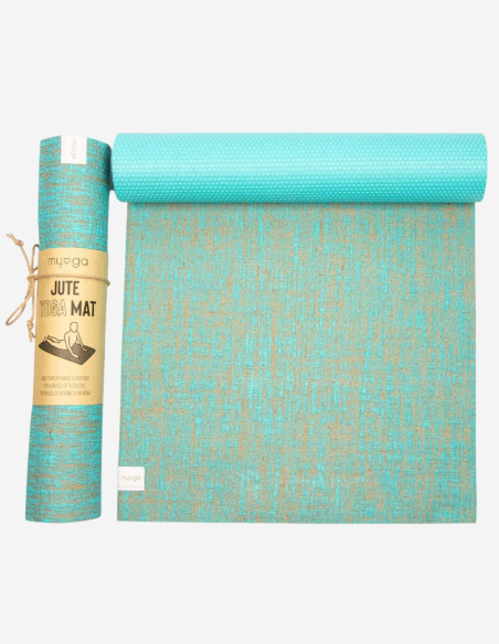 Tapis de yoga - en jute - Bleu turquoise