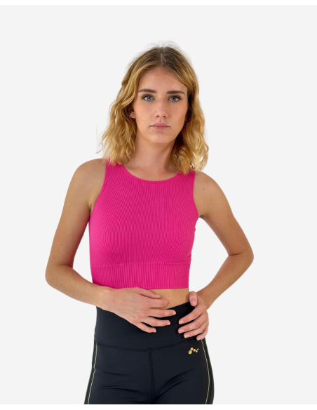 Top de yoga rose côtelé