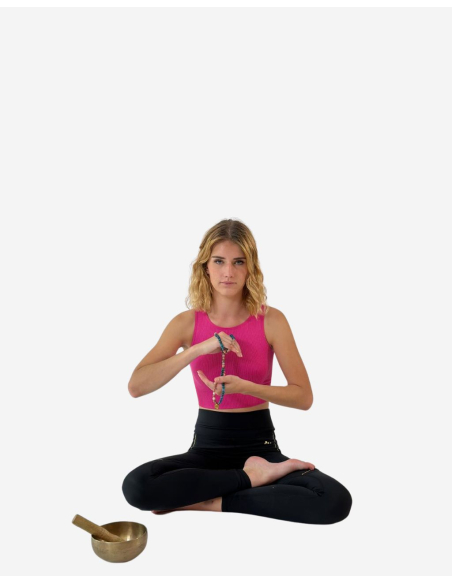 Top de yoga rose côtelé