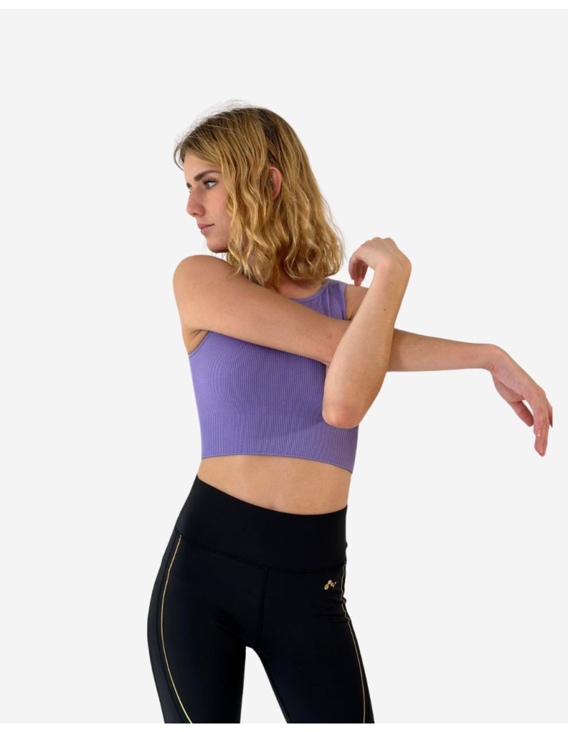 Top de yoga violet côtelé