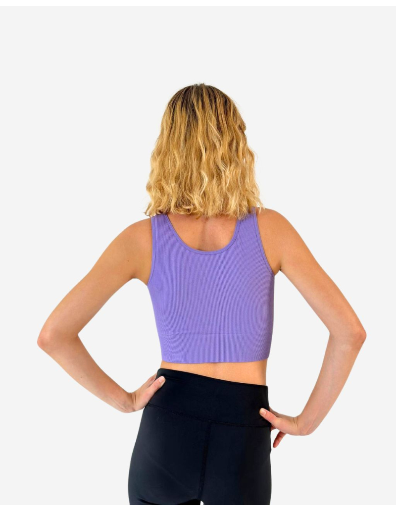 Top de yoga violet côtelé