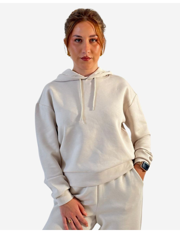 Sweat-shirt à capuche femme beige - Vue avant