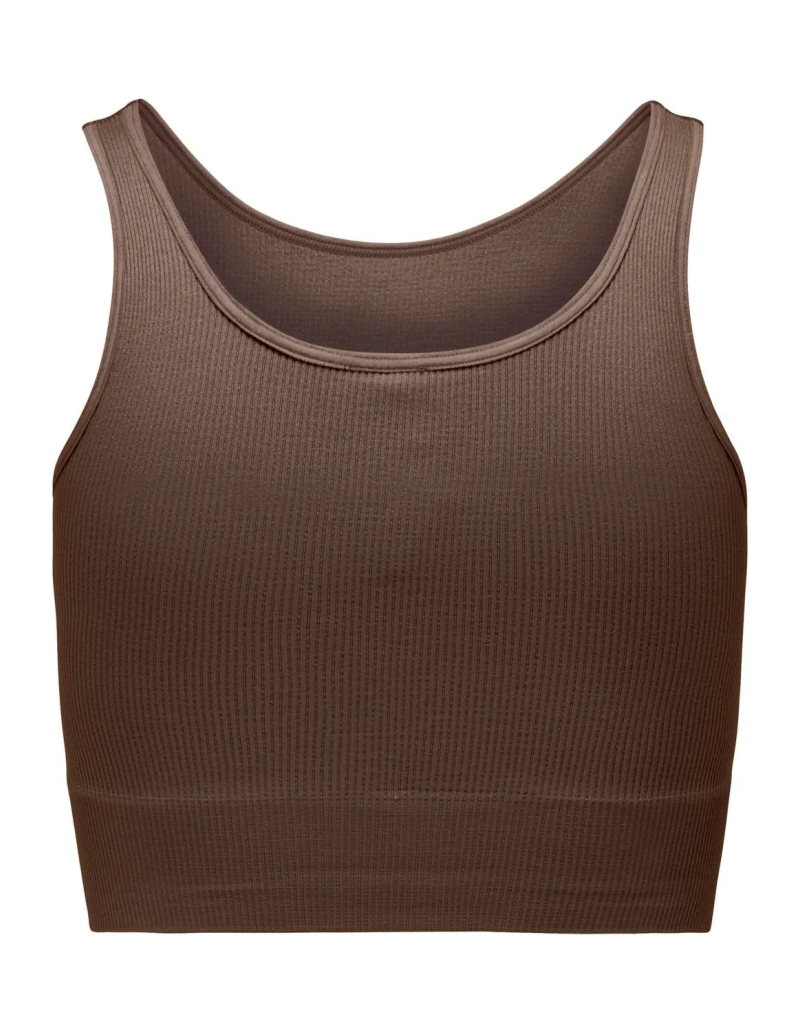 Top de yoga marron côtelé